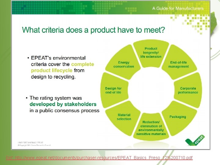 Ref: http: //www. epeat. net/documents/purchaser-resources/EPEAT_Basics_Preso_12%200710. pdf 