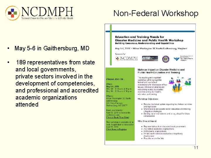 Non-Federal Workshop • May 5 -6 in Gaithersburg, MD • 189 representatives from state