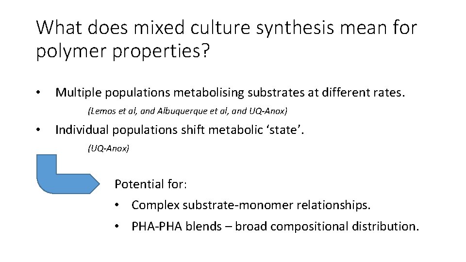 What does mixed culture synthesis mean for polymer properties? • Multiple populations metabolising substrates