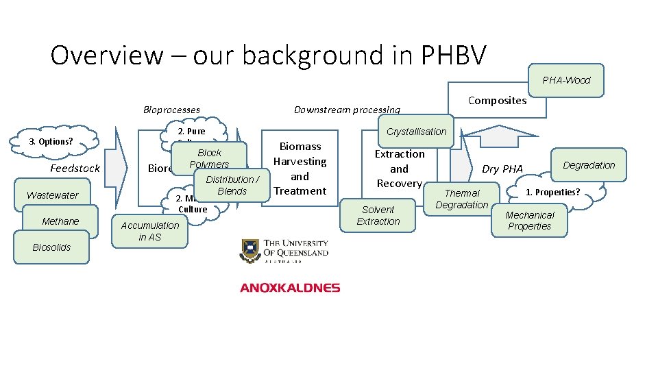 Overview – our background in PHBV PHA-Wood Bioprocesses 3. Options? Feedstock Wastewater Methane Biosolids