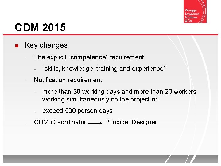 CDM 2015 Key changes - The explicit “competence” requirement - - - “skills, knowledge,
