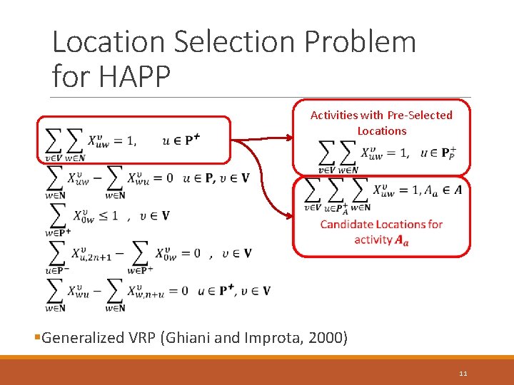Location Selection Problem for HAPP Activities with Pre-Selected Locations §Generalized VRP (Ghiani and Improta,
