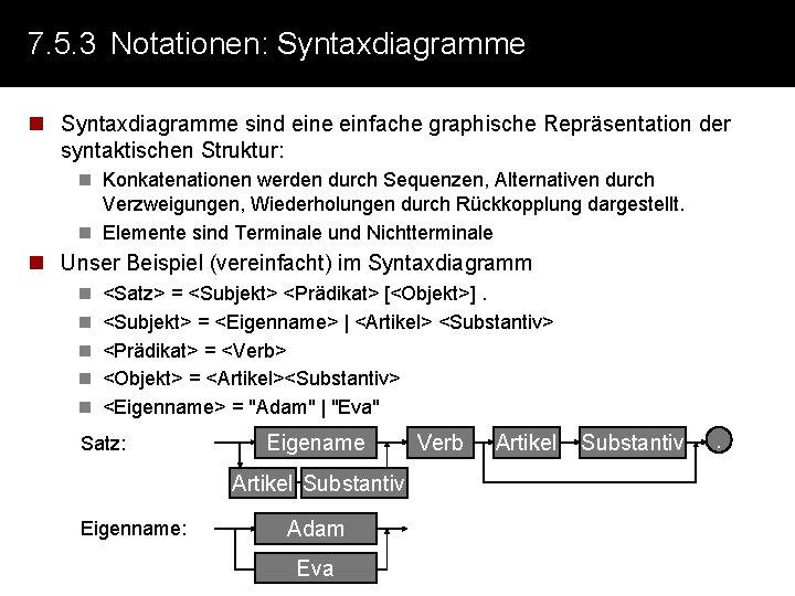 7. 5. 3 Notationen: Syntaxdiagramme n Syntaxdiagramme sind eine einfache graphische Repräsentation der syntaktischen
