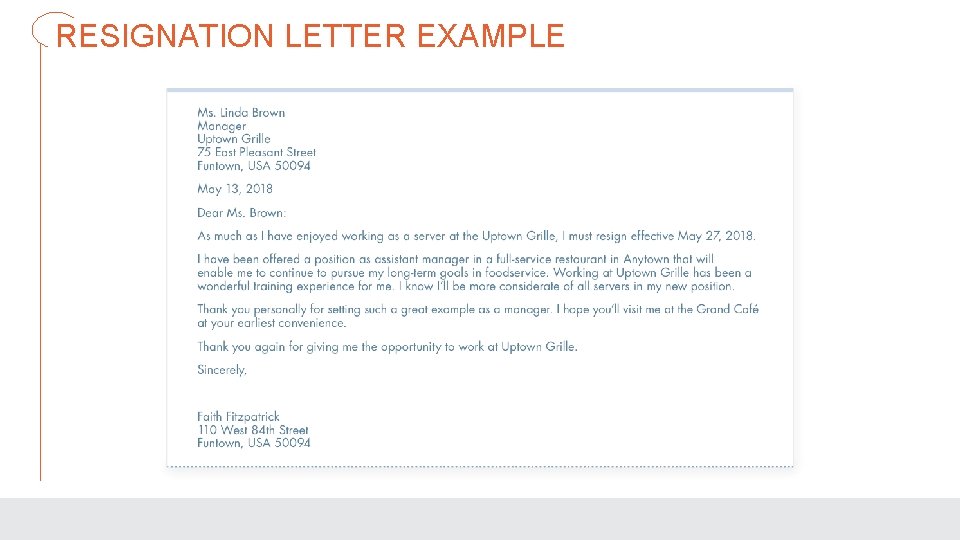 RESIGNATION LETTER EXAMPLE 