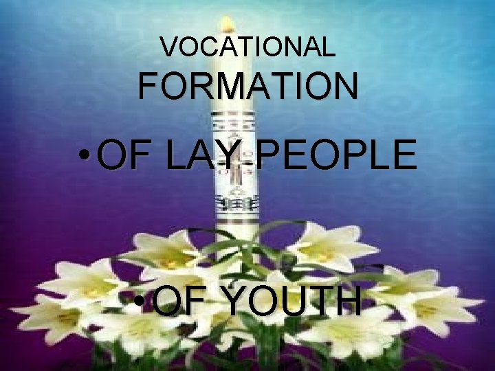 VOCATIONAL FORMATION • OF LAY PEOPLE • OF YOUTH 