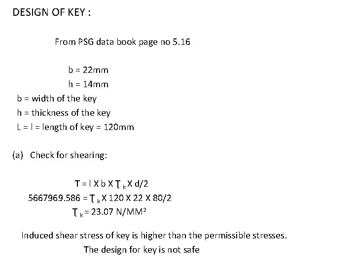 DESIGN OF KEY : From PSG data book page no 5. 16 b =