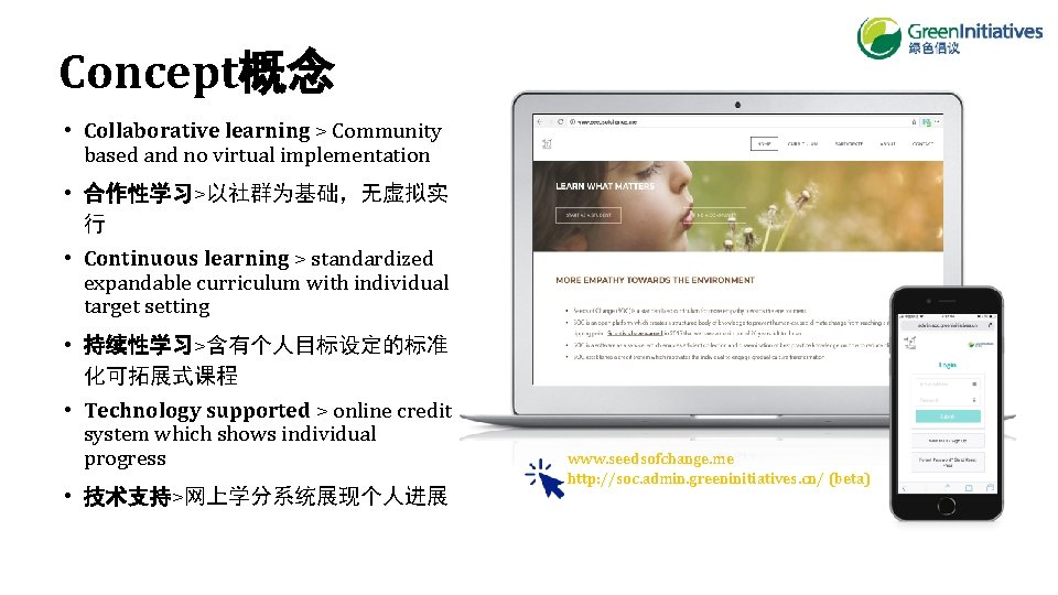 Concept概念 • Collaborative learning > Community based and no virtual implementation • 合作性学习>以社群为基础，无虚拟实 行