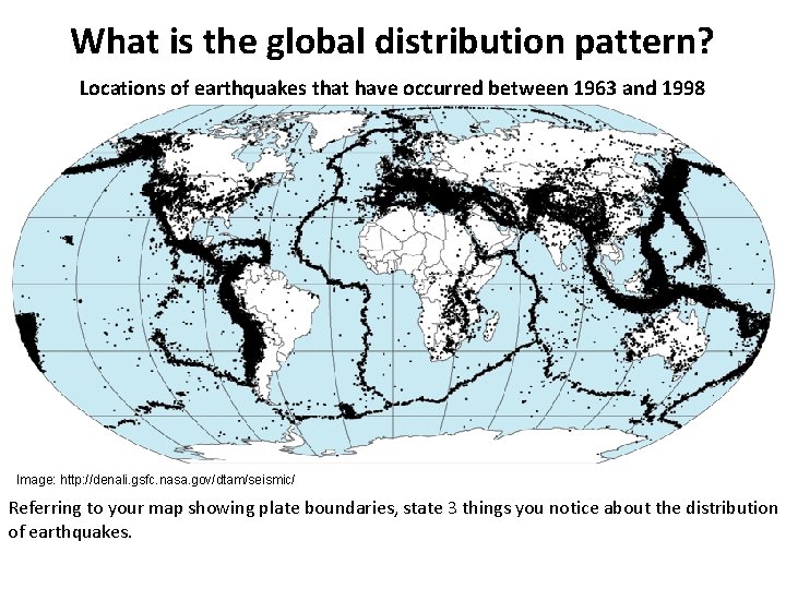 What is the global distribution pattern? Locations of earthquakes that have occurred between 1963