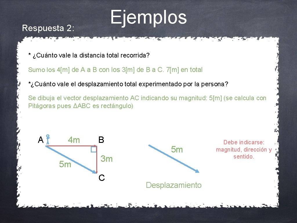 Ejemplos Respuesta 2: * ¿Cuánto vale la distancia total recorrida? Sumo los 4[m] de