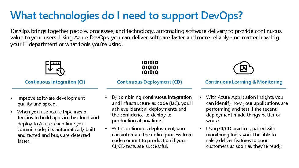 What technologies do I need to support Dev. Ops? Dev. Ops brings together people,