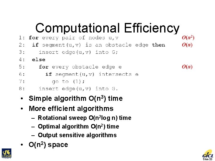 Computational Efficiency • Simple algorithm O(n 3) time • More efficient algorithms – Rotational