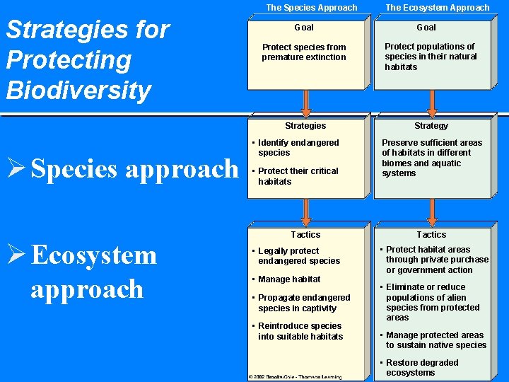 The Species Approach Strategies for Protecting Biodiversity Ø Species approach Ø Ecosystem approach Goal