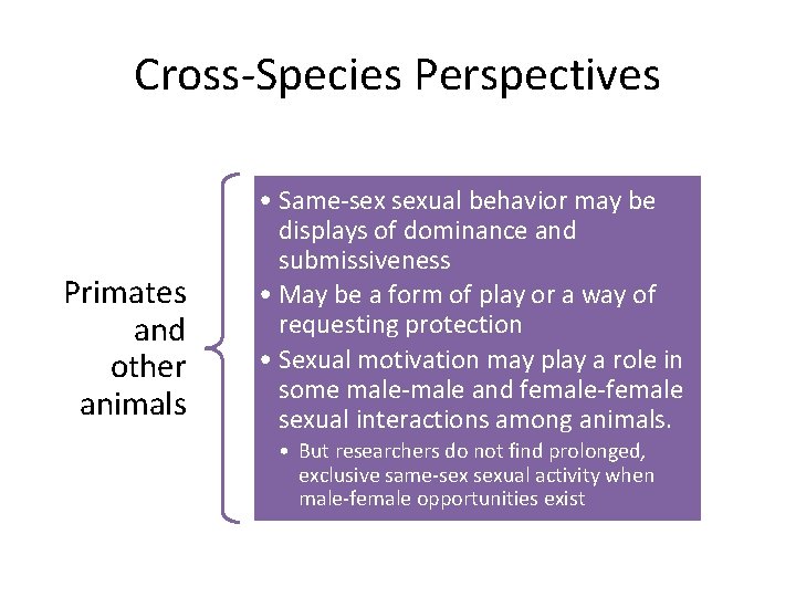 Cross-Species Perspectives Primates and other animals • Same-sex sexual behavior may be displays of