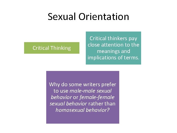 Sexual Orientation Critical Thinking Critical thinkers pay close attention to the meanings and implications