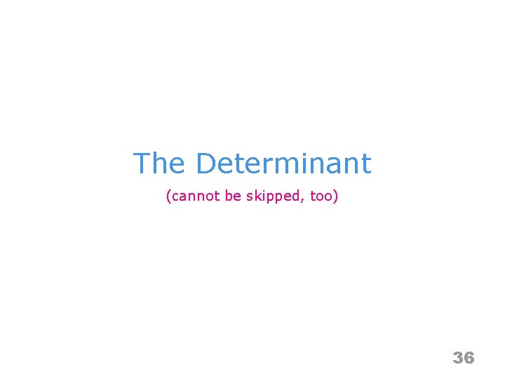 The Determinant (cannot be skipped, too) 36 