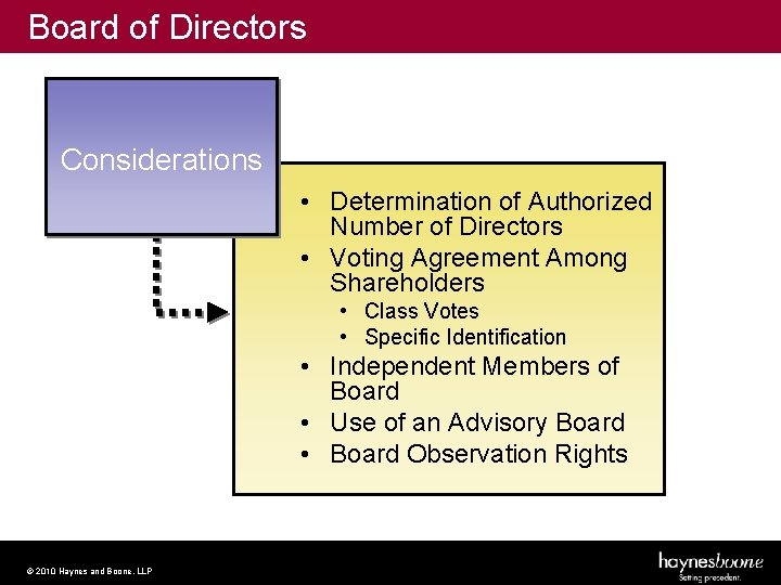 Board of Directors Considerations • Determination of Authorized Number of Directors • Voting Agreement