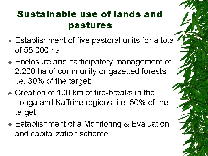 Sustainable use of lands and pastures Establishment of five pastoral units for a total