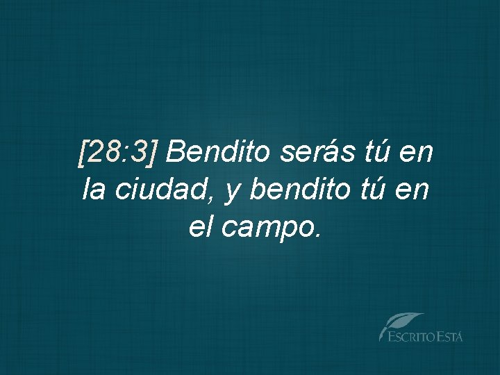 [28: 3] Bendito serás tú en la ciudad, y bendito tú en el campo.