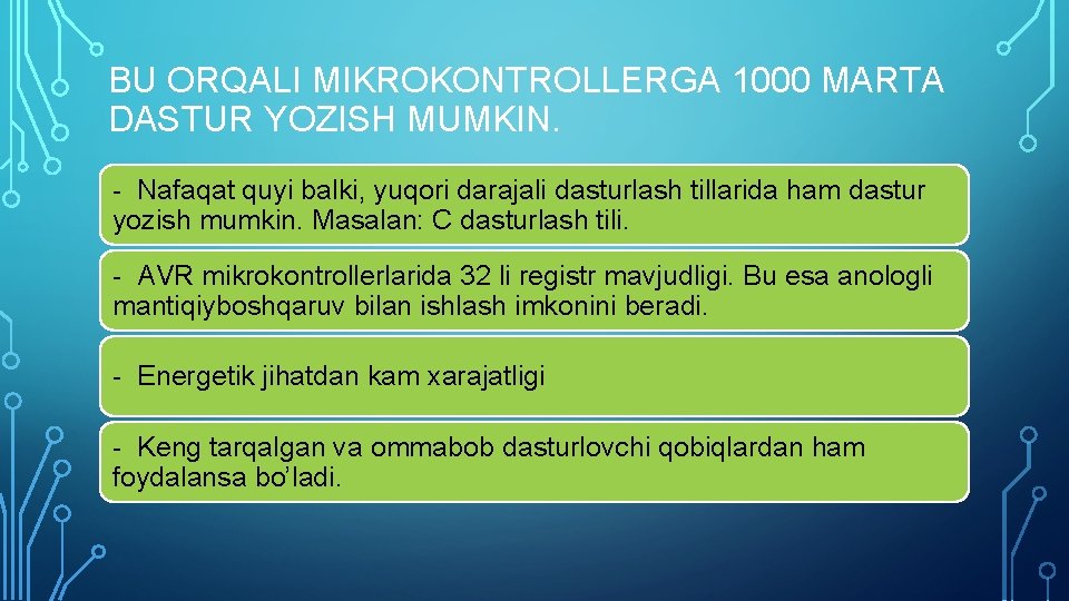 BU ORQALI MIKROKONTROLLERGA 1000 MARTA DASTUR YOZISH MUMKIN. - Nafaqat quyi balki, yuqori darajali