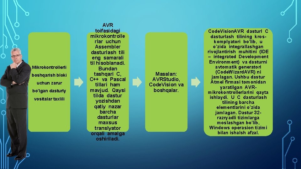 Mikrokontrollerli boshqarish bloki uchun zarur bo’lgan dasturly vositalar taxlili AVR toifasidagi mikrokontrolle rlar uchun