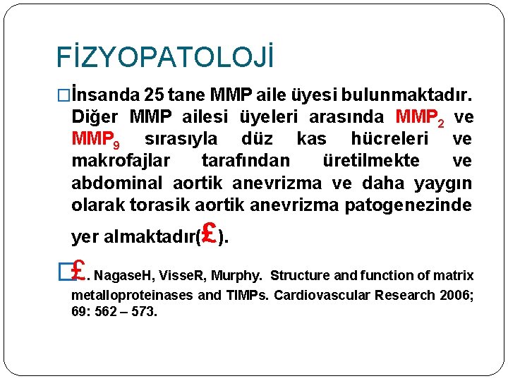 FİZYOPATOLOJİ �İnsanda 25 tane MMP aile üyesi bulunmaktadır. Diğer MMP ailesi üyeleri arasında MMP