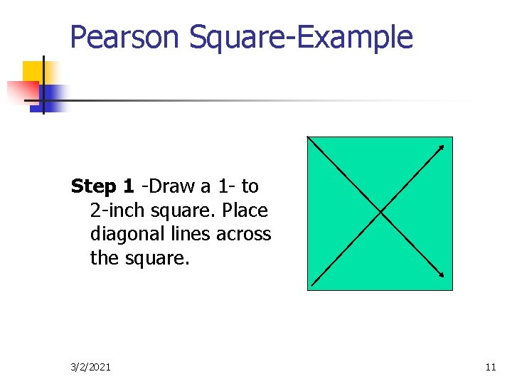 Pearson Square-Example Step 1 -Draw a 1 - to 2 -inch square. Place diagonal