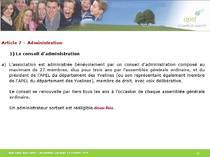 Apel Saint Jean Hulst – Assemblée Générale 15 octobre 2019 C 1 - Public