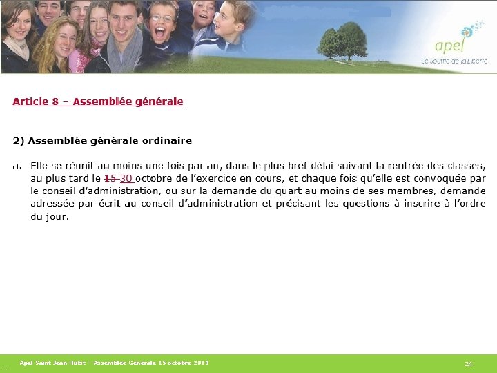 Apel Saint Jean Hulst – Assemblée Générale 15 octobre 2019 C 1 - Public