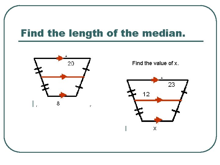 Find the length of the median. Find the value of x. 
