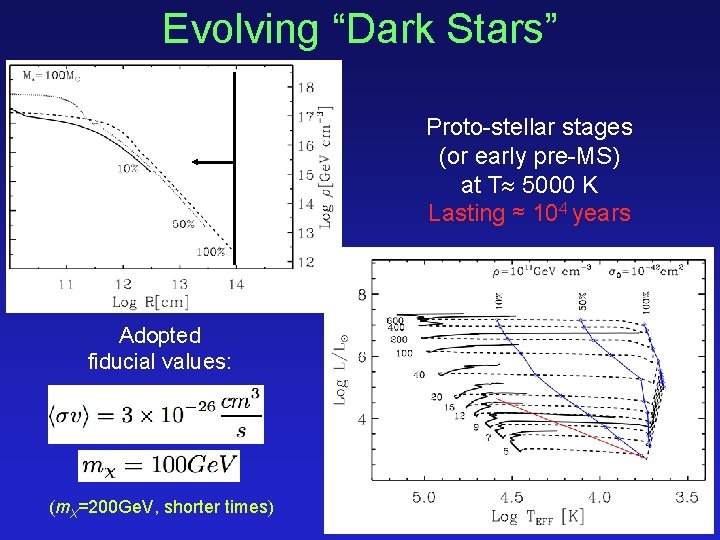Evolving “Dark Stars” Proto-stellar stages (or early pre-MS) at T 5000 K Lasting ≈