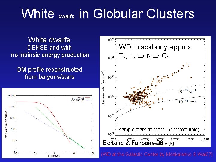 White dwarfs in Globular Clusters White dwarfs DENSE and with no intrinsic energy production