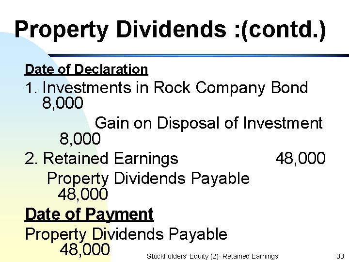 Property Dividends : (contd. ) Date of Declaration 1. Investments in Rock Company Bond