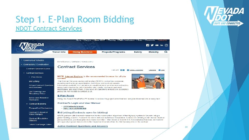 Step 1. E-Plan Room Bidding NDOT Contract Services 64 