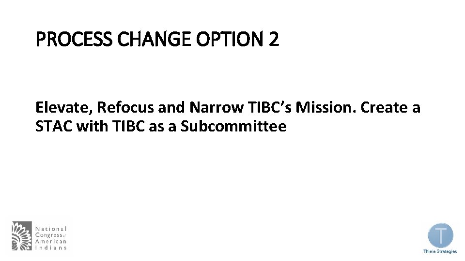 PROCESS CHANGE OPTION 2 Elevate, Refocus and Narrow TIBC’s Mission. Create a STAC with