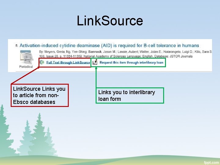 Link. Source Links you to article from non. Ebsco databases Links you to interlibrary