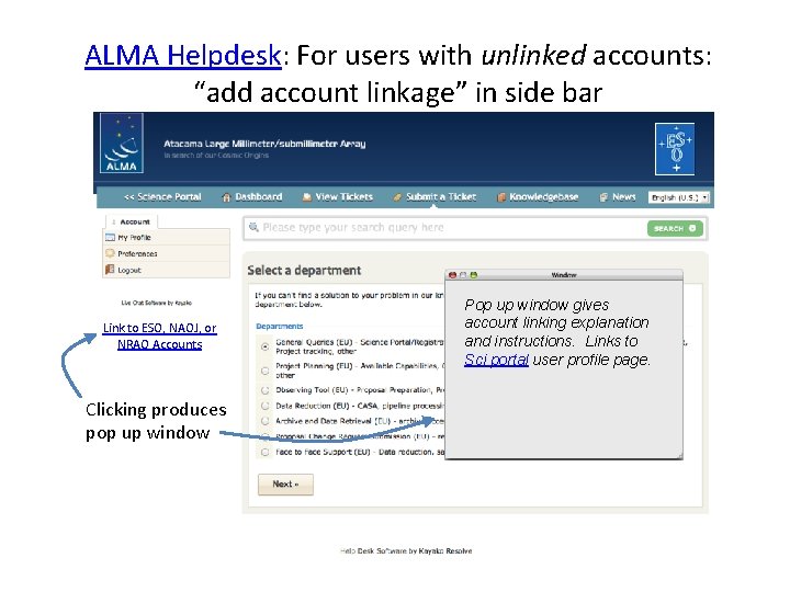 ALMA Helpdesk: For users with unlinked accounts: “add account linkage” in side bar Link