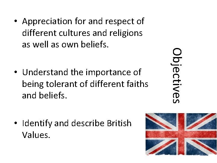  • Understand the importance of being tolerant of different faiths and beliefs. •