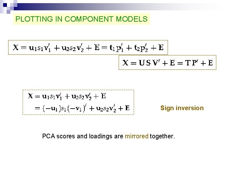 PLOTTING IN COMPONENT MODELS Sign inversion PCA scores and loadings are mirrored together. 