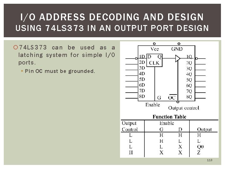 I/O ADDRESS DECODING AND DESIGN USING 74 LS 373 IN AN OUTPUT PORT DESIGN