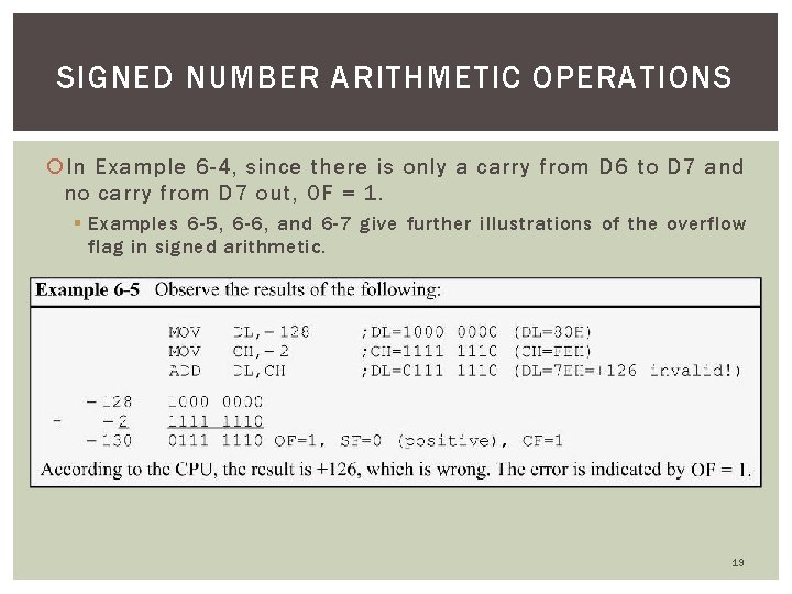 SIGNED NUMBER ARITHMETIC OPERATIONS In Example 6 -4, since there is only a carry