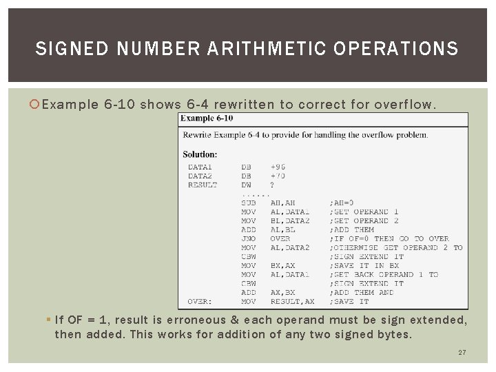 SIGNED NUMBER ARITHMETIC OPERATIONS Example 6 -10 shows 6 -4 rewritten to correct for