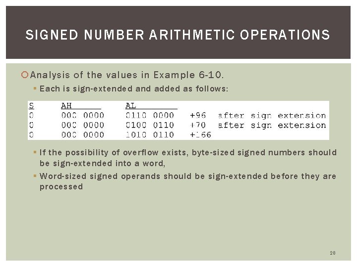 SIGNED NUMBER ARITHMETIC OPERATIONS Analysis of the values in Example 6 -10. § Each
