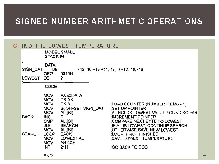 SIGNED NUMBER ARITHMETIC OPERATIONS FIND THE LOWEST TEMPERATURE 38 