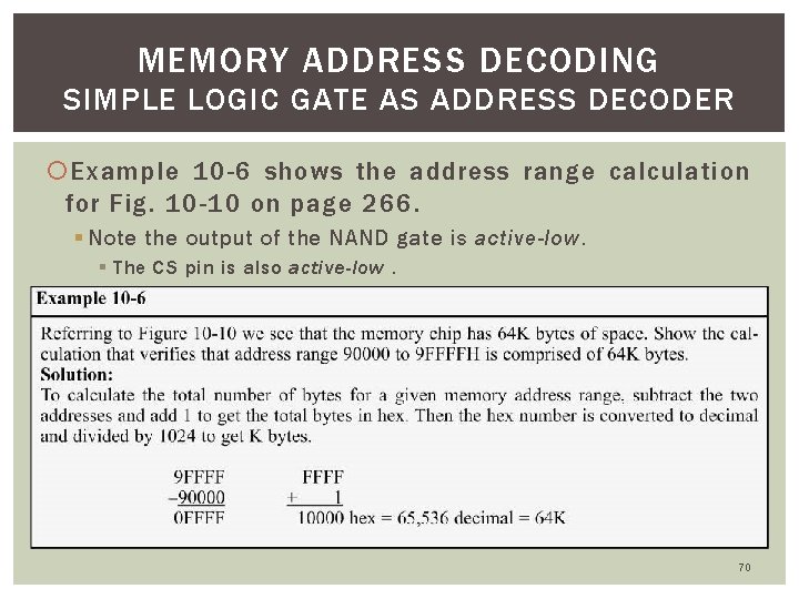 MEMORY ADDRESS DECODING SIMPLE LOGIC GATE AS ADDRESS DECODER Example 10 -6 shows the