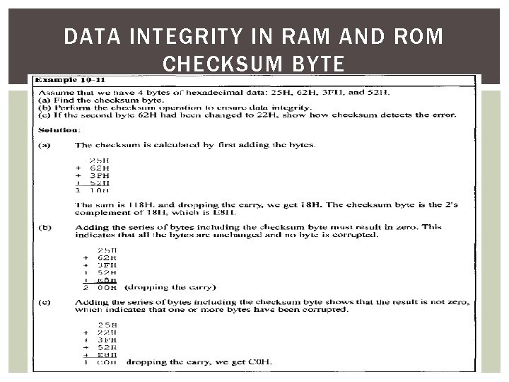 DATA INTEGRITY IN RAM AND ROM CHECKSUM BYTE 82 