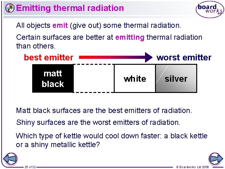 Emitting thermal radiation All objects emit (give out) some thermal radiation. Certain surfaces are