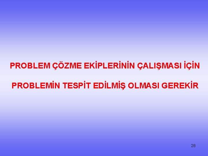 PROBLEM ÇÖZME EKİPLERİNİN ÇALIŞMASI İÇİN PROBLEMİN TESPİT EDİLMİŞ OLMASI GEREKİR 28 