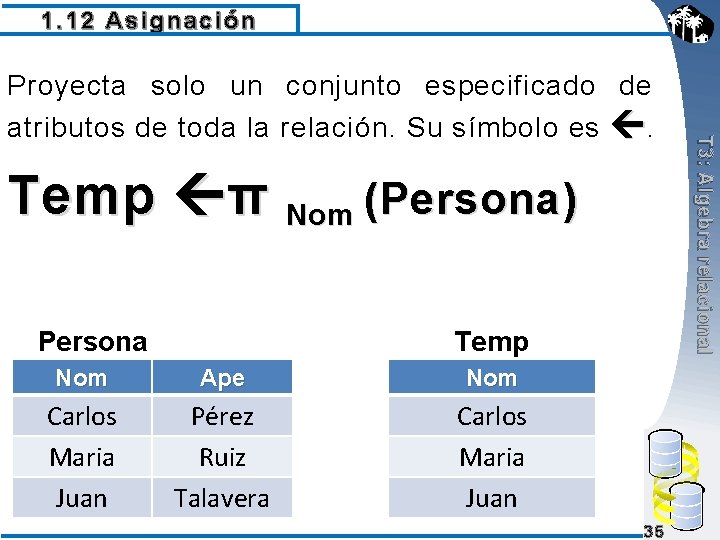 1. 12 Asignación Temp π Nom (Persona) Persona Temp Nom Ape Nom Carlos Maria