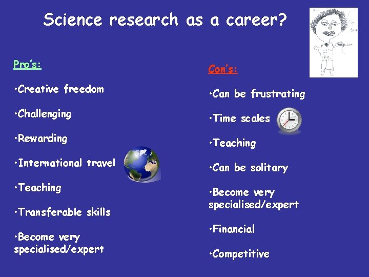 Science research as a career? Pro’s: Con’s: • Creative freedom • Can be frustrating