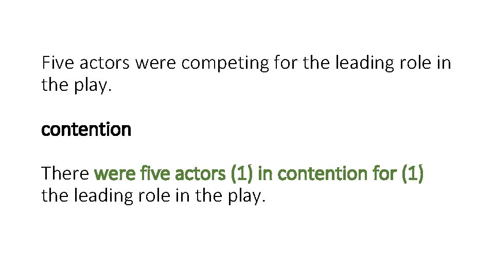 Five actors were competing for the leading role in the play. contention There were